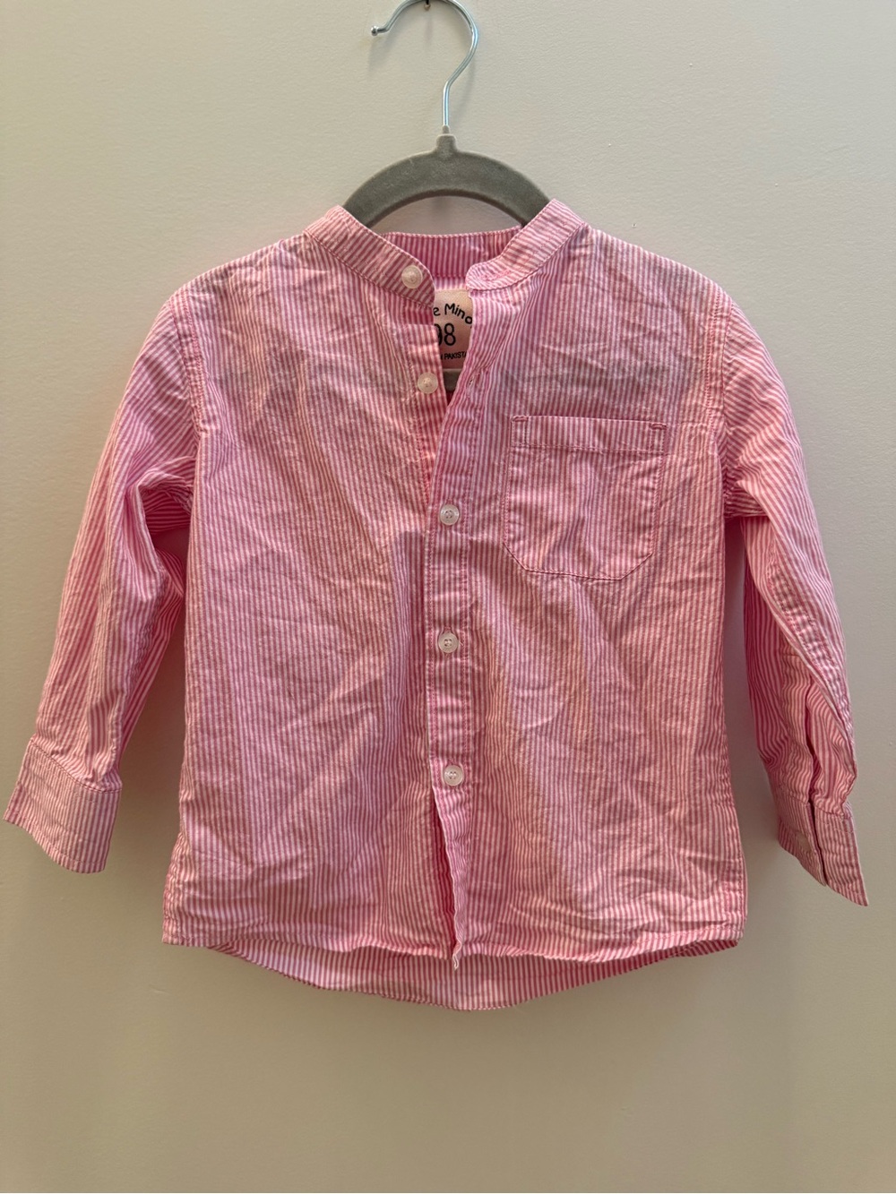 Minnie Minors Pink Vertical Striped Collar Button Down Shirt 12-18M